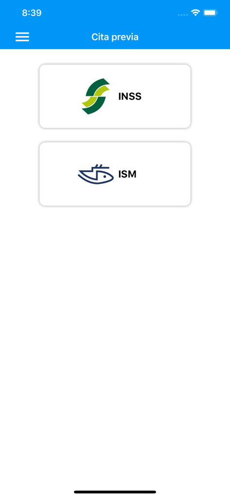 Tela do aplicativo Seg-Social mostrando opções para agendar um compromisso com o INSS ou ISM