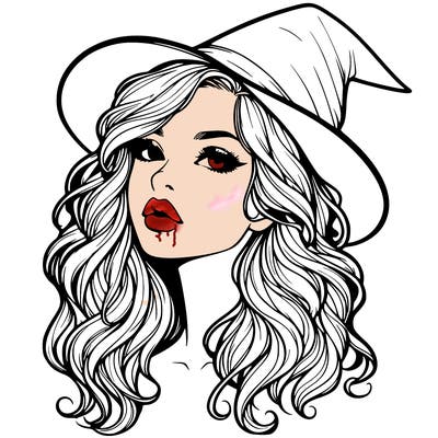 realistic witch girl with wavy hair and lips