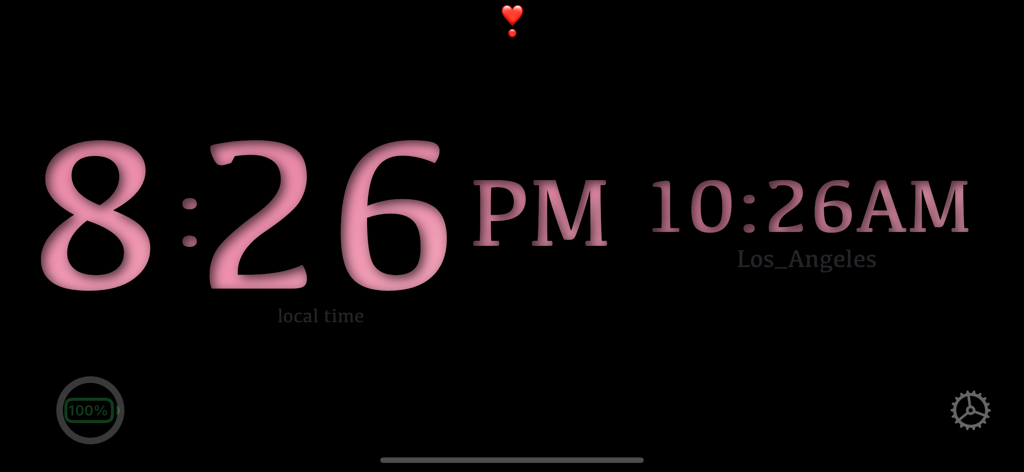 Always On Display - Interfaz de aplicación de reloj digital con zonas horarias dobles e indicador de batería en un fondo negro