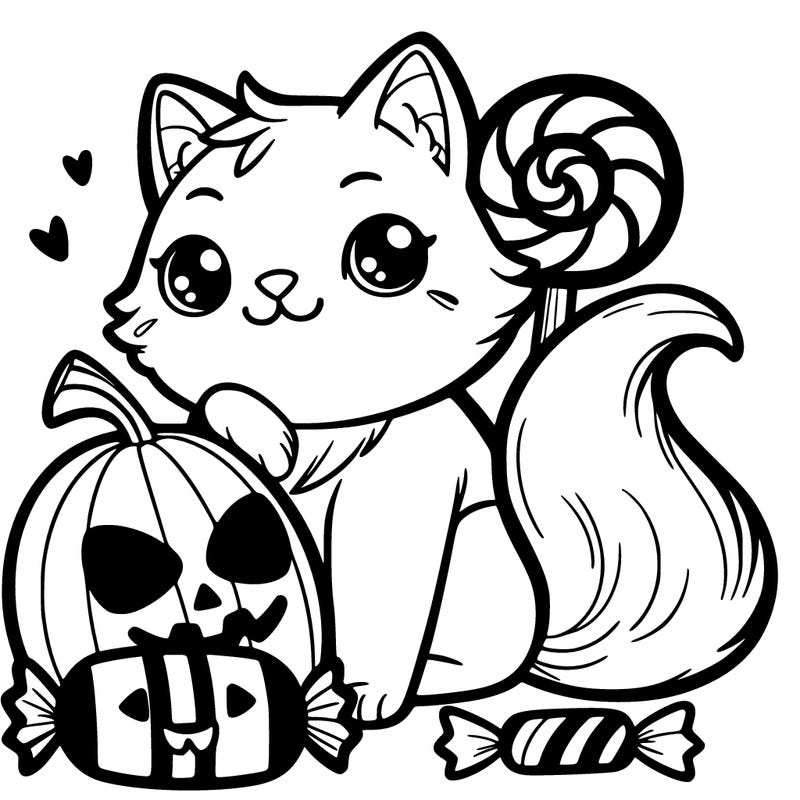 cat halloween with candy