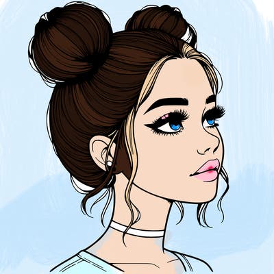 realistic girl with buns on the top of her head