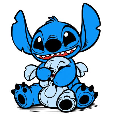 stitch hugging a stuffie