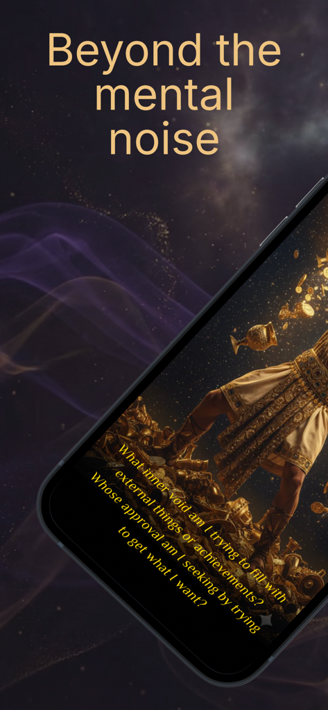 LeelaClue: Mindfulness - Smartphone showing a LeelaClue mindfulness prompt about inner clarity and mental noise.