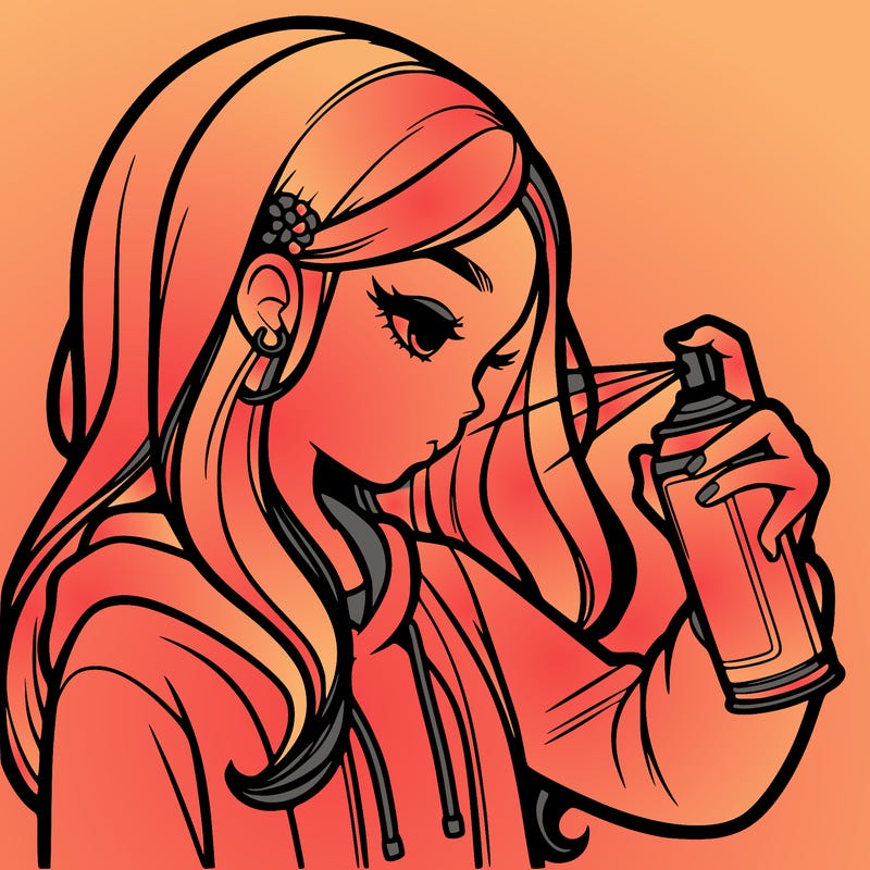 a realistic girl spray painting