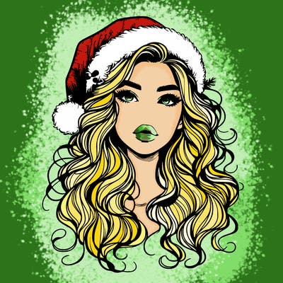 realistic christmas girl with wavy hair and lips