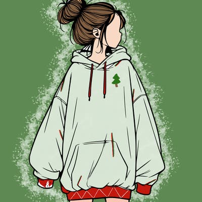 realistic girl with a oversized sweatshirt on and a bun