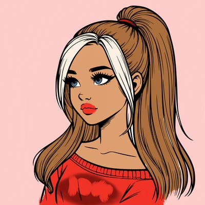 realistic girl with a high ponytail