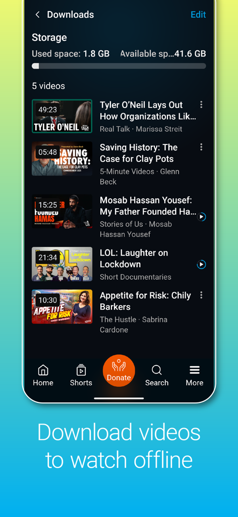 PragerU - A list of downloaded videos on the PragerU app for offline watching.