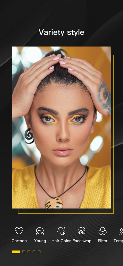 Aha Photo Lab - Interface do aplicativo Aha Photo Lab com variedade de filtros de edição de fotos estilizados