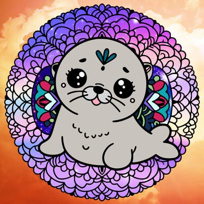 a cute baby seal mandala