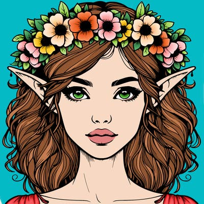 realistic female elf with flower crown