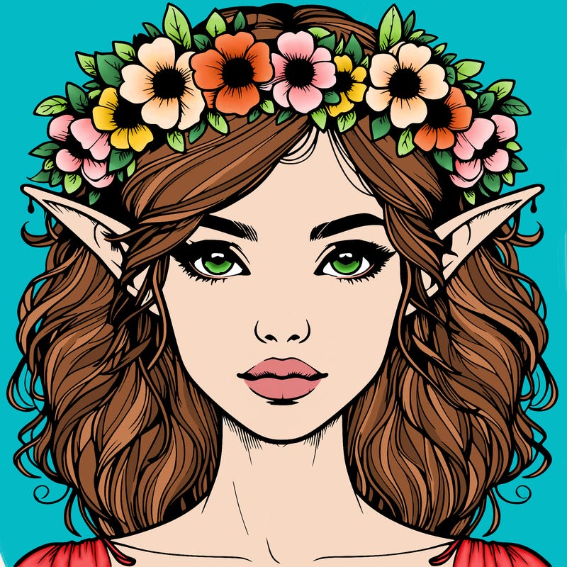 realistic female elf with flower crown