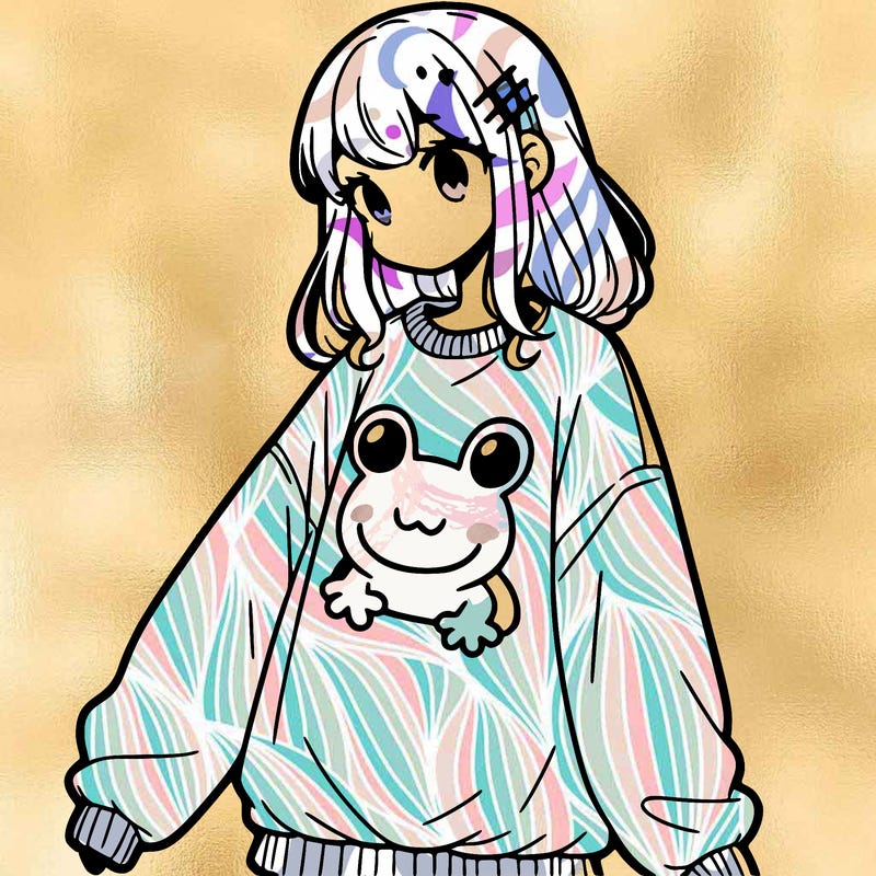 girl wearing frogging sweatshirt