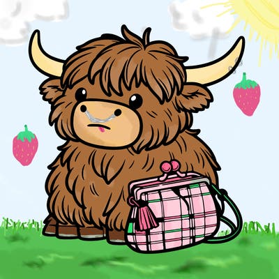 highland cow in a purse