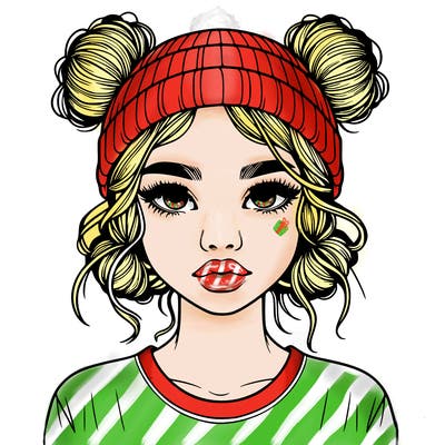 realistic girl with buns in her hair with a beanie on