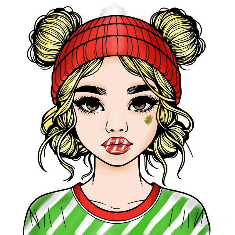 realistic girl with buns in her hair with a beanie on