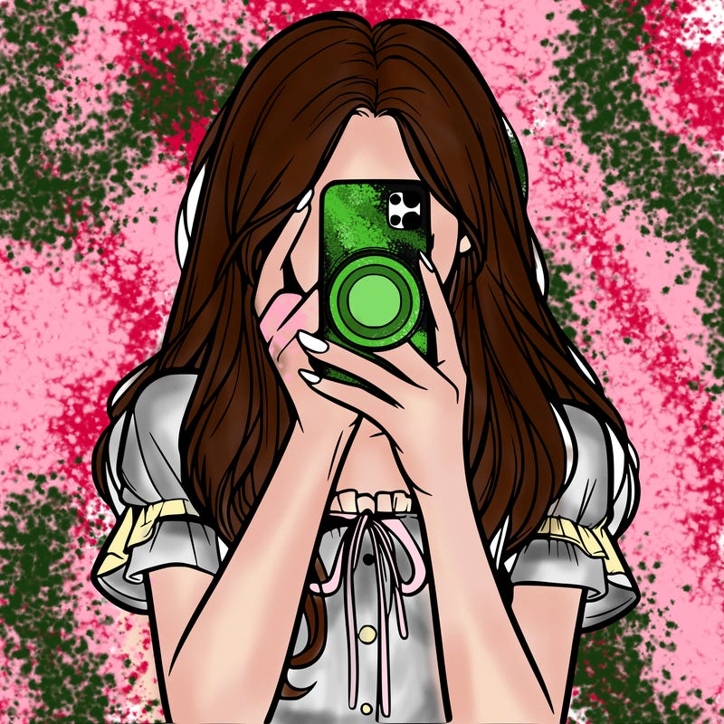 a realistic girl holding her phone taking pictures