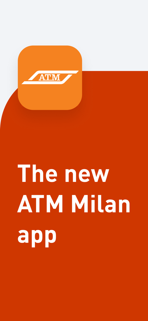 ATM Milano Official App - Pantalla de introducción de la nueva app oficial ATM Milano con logo naranja y fondo rojo