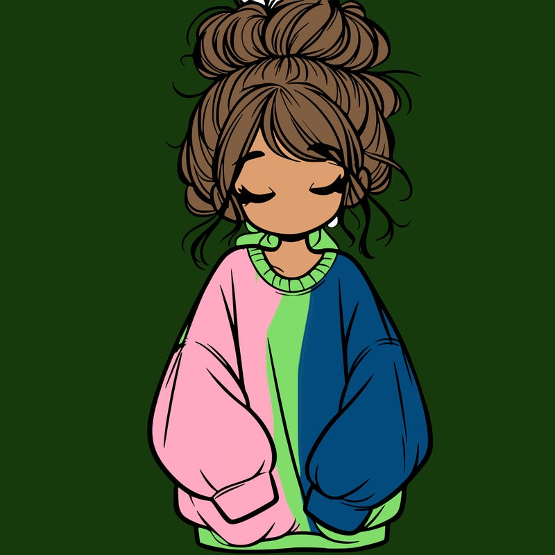 girl with baggy sweatshirt and messy bun