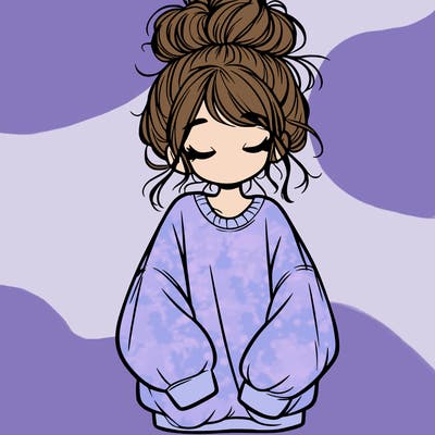 girl with baggy sweatshirt and messy bun