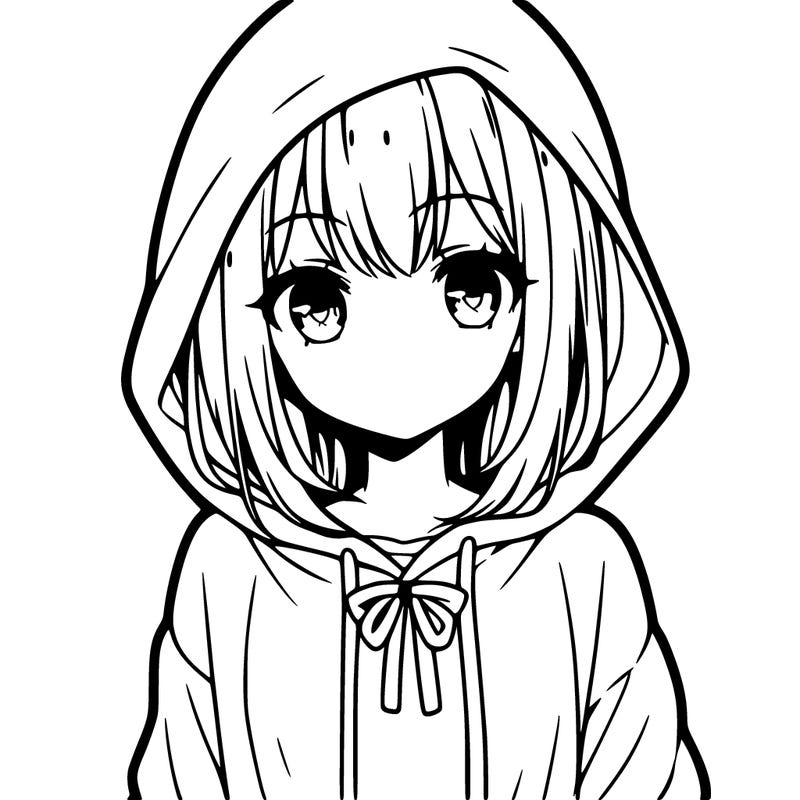 anime girl in a hoodie, long sleeved