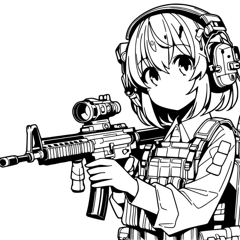 manga girl with machine gun
