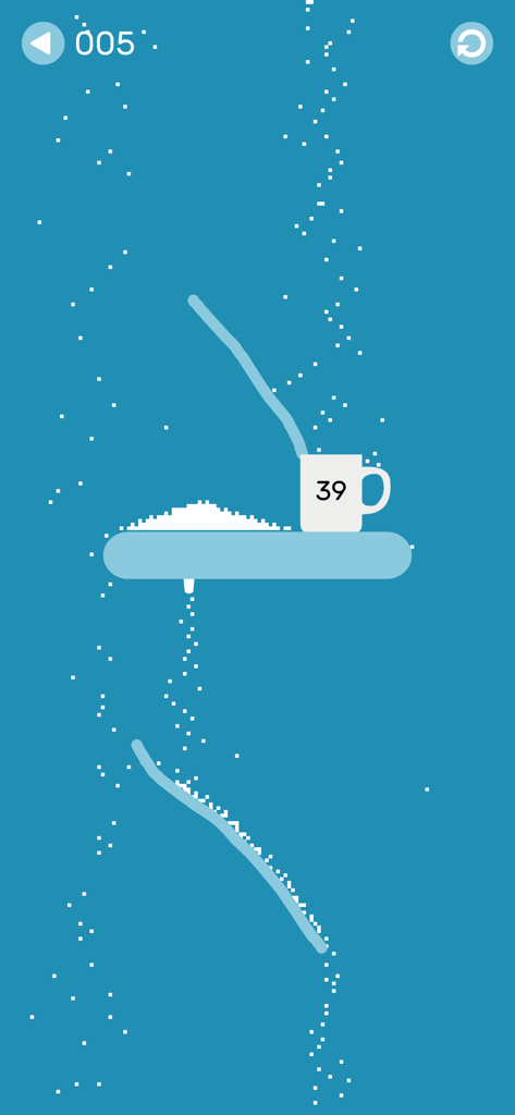 sugar (game) - A minimalist puzzle game screenshot showing white sugar particles falling into a mug