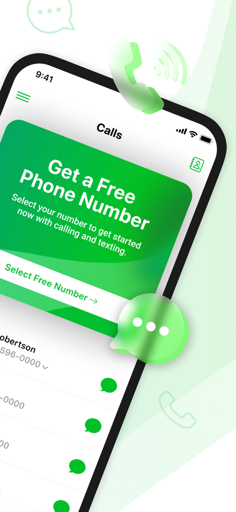 Call Second Phone Number, Text - Pantalla de una aplicación móvil que muestra una función para seleccionar un segundo número de teléfono gratuito para llamar y enviar mensajes de texto.