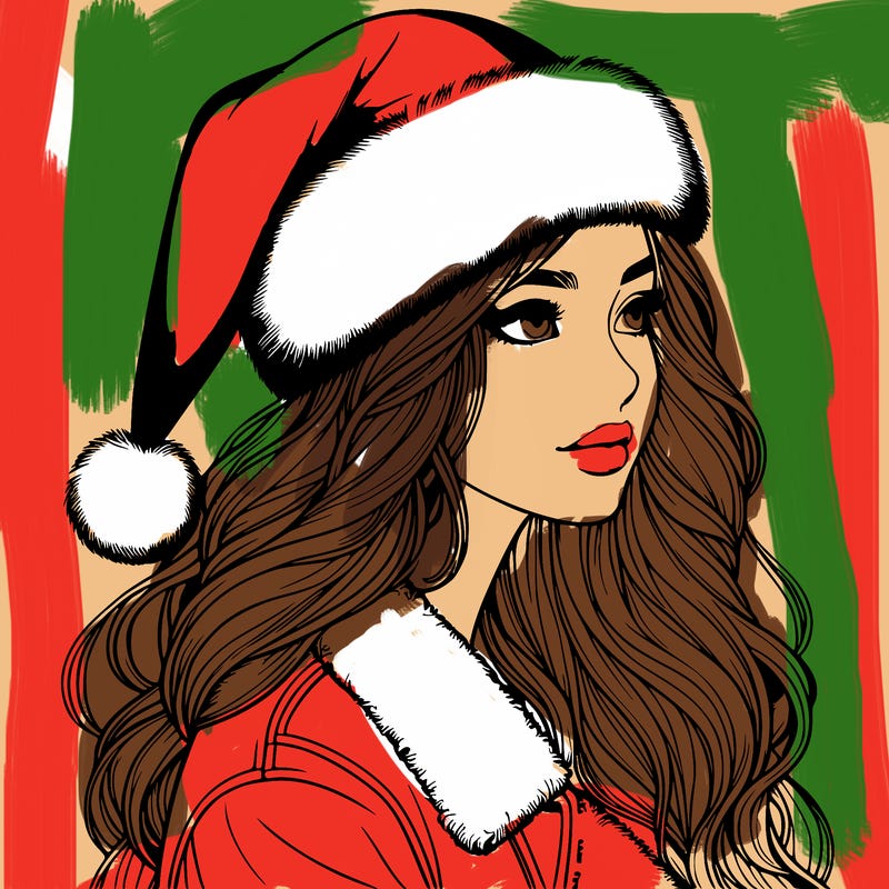realistic girl in santa hat