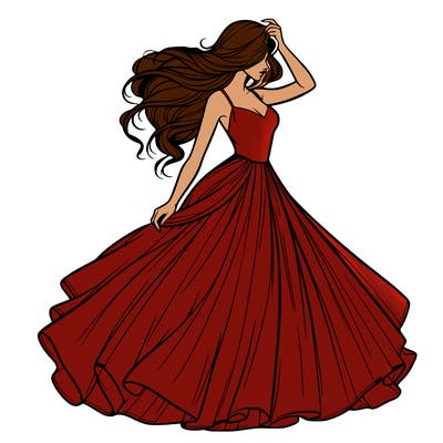 realistic woman with dress flowing in the wind