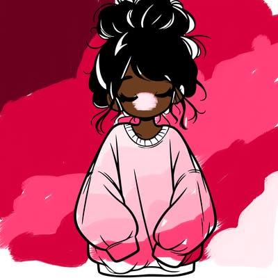 girl with baggy sweatshirt and messy bun