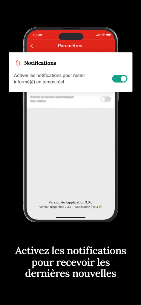 Nord Info - Nord Info app notification settings screen showing a toggle switch to enable real-time local news alerts