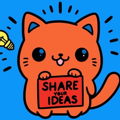 a cute cat saying share your ideas