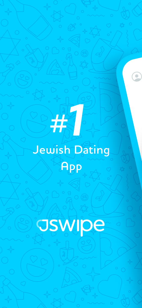 JSwipe - #1 Jewish Dating App - JSwipe number one Jewish dating app splash screen with cultural icons on a blue background