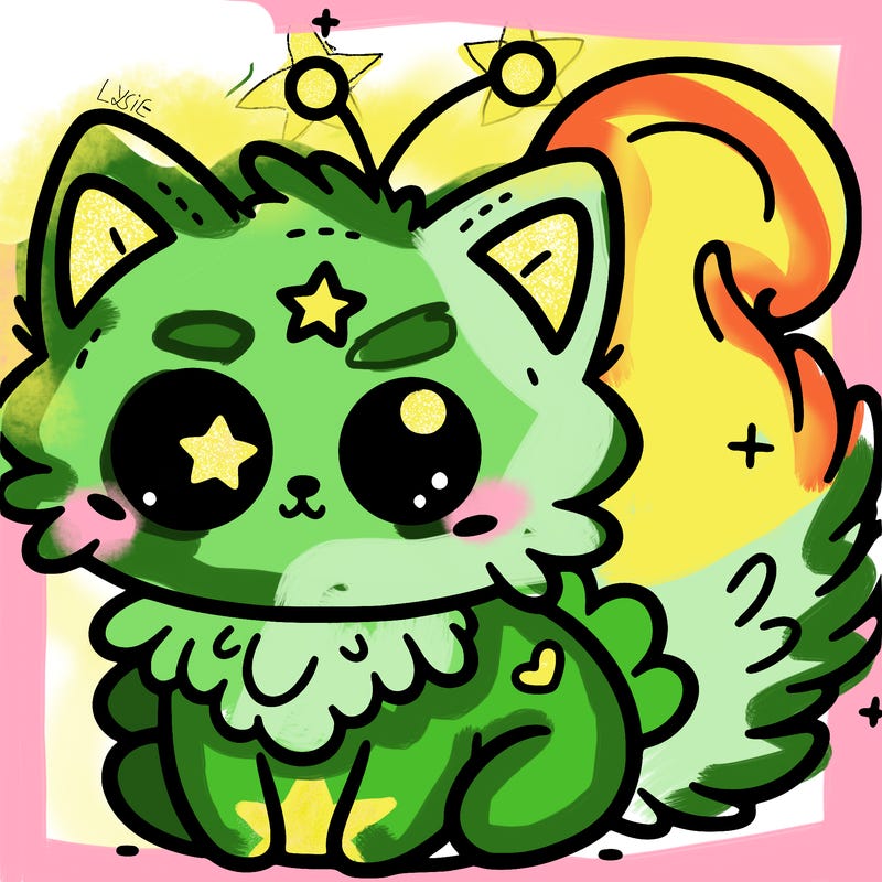 a fluffy alien kitty with a star on his eye and chest. he has star antennae