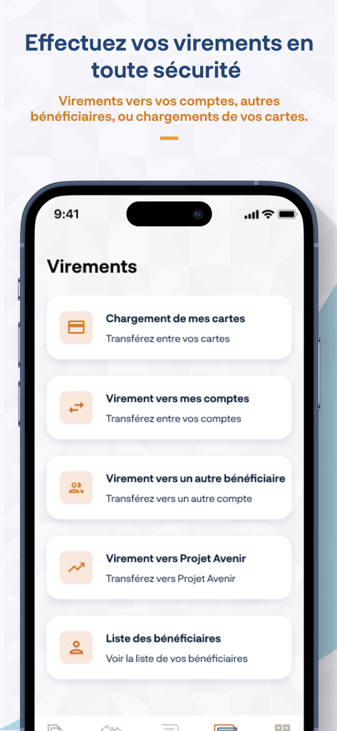 MyBIAT - MyBIAT mobile app screen showing various secure money transfer options for Tunisian diaspora users