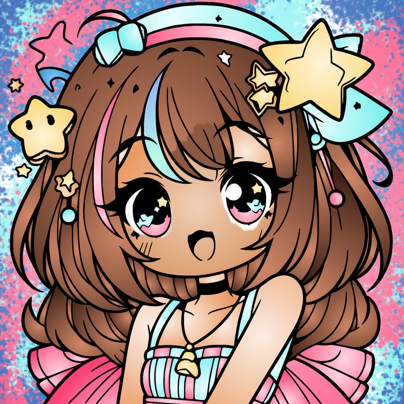 cute anime girl with star accessories