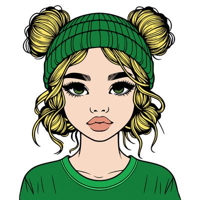 realistic girl with buns in her hair with a beanie on