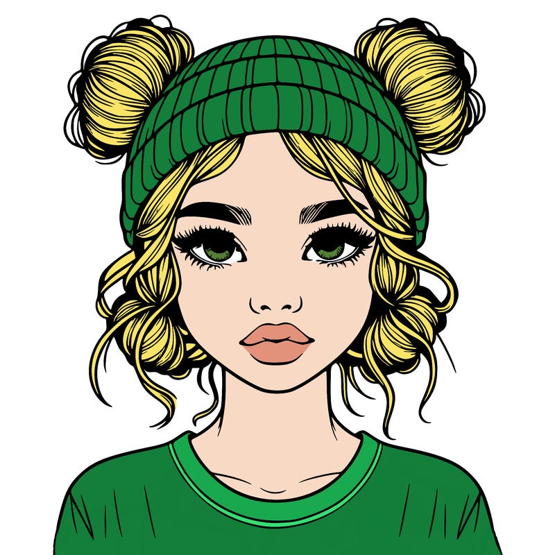 realistic girl with buns in her hair with a beanie on