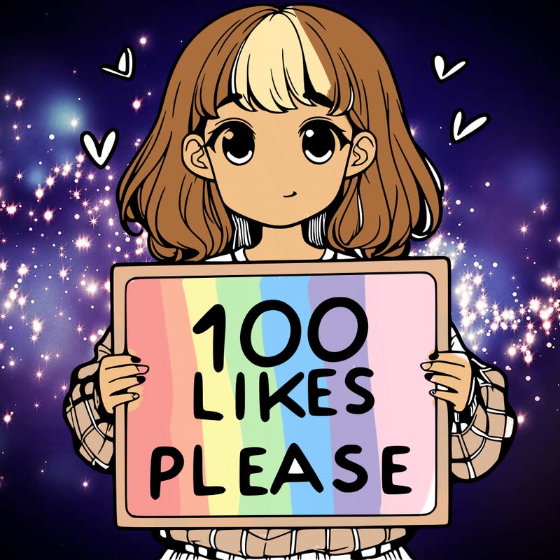 a girl holding a sign saying 100 likes please