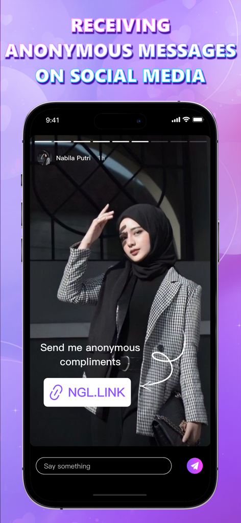 HATI: NGL, Chat, Voice Party - HATI app interface for receiving anonymous messages on social media