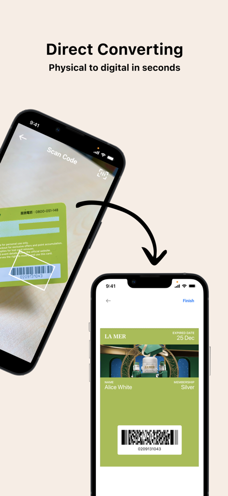 A smartphone scanning a physical loyalty card to convert it into a digital pass using the Pass2U Wallet app