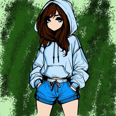 realistic girl in shorts and hoodie