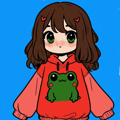 girl wearing frogging sweatshirt