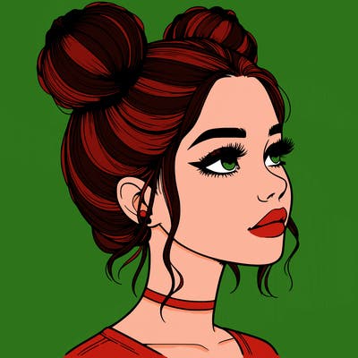 realistic girl with buns on the top of her head