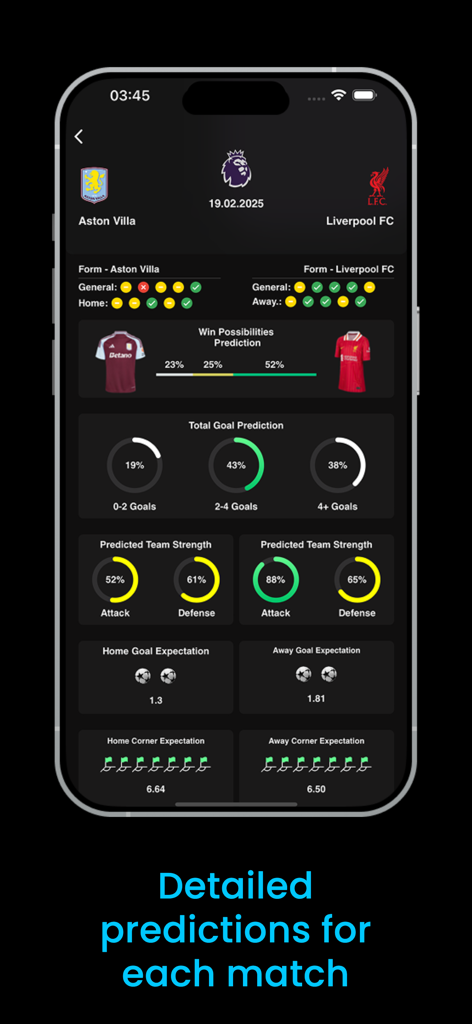Soccer Betting Tips - goalAI - Detailed AI soccer match predictions and betting statistics for a football game.