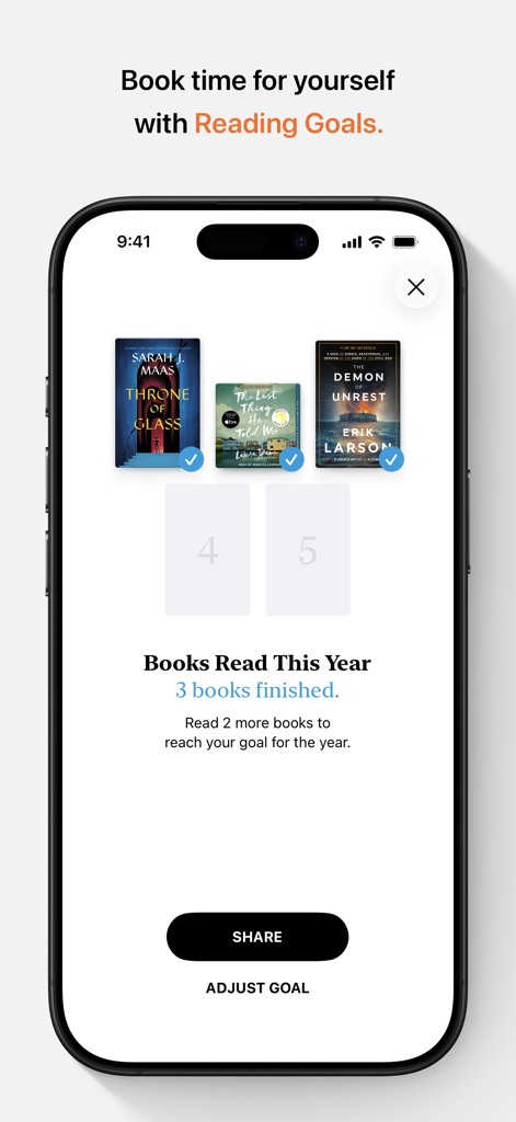 Apple Booksの読書目標画面。今年読了した書籍が表示されています。