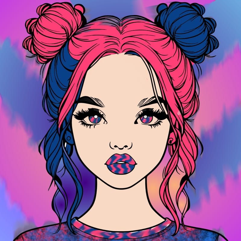 realistic girl with two buns in hair and lips
