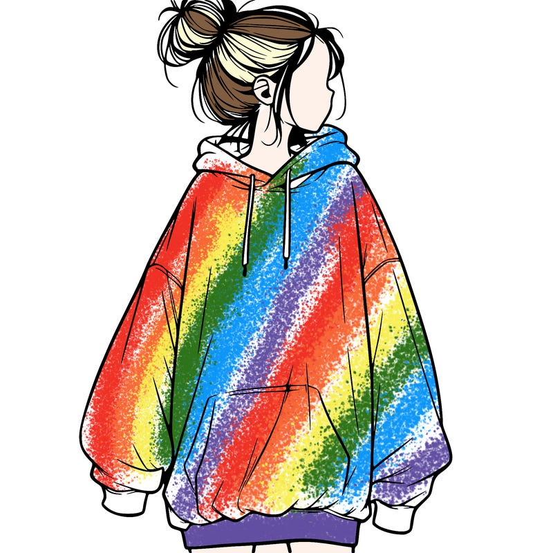 realistic girl with a oversized sweatshirt on and a bun