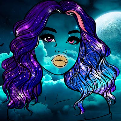 realistic girl with wavy hair and lips